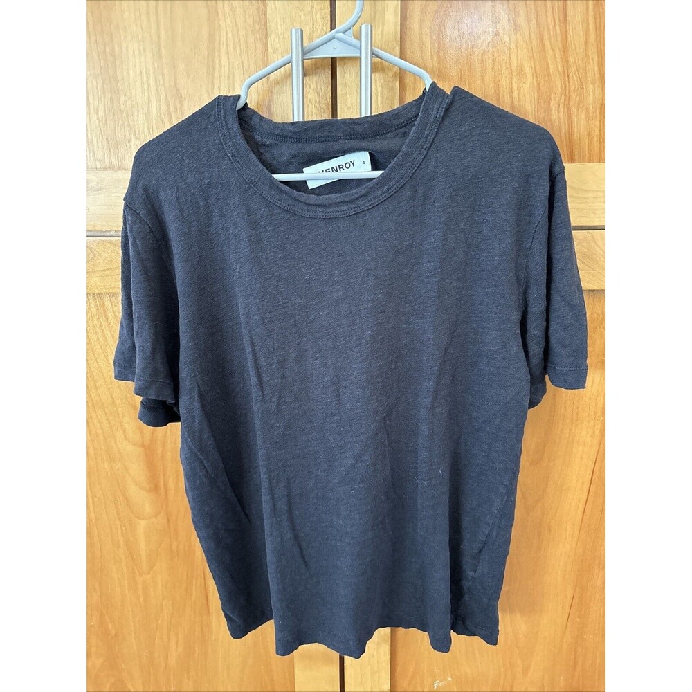 Venroy Classic Linen T Shirt S Black Short Sleeve Pullover Stretch Crew Neck